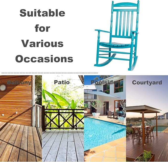 Outdoor Rocking Chairs Set of 2 Rocking Camping Chair Patio Rocker Poly Wooden Extensive Large High Back 350lbs Weather Proof Lawn Chair Arm for Porch Yard Balcony Indoor Outdoor Blue