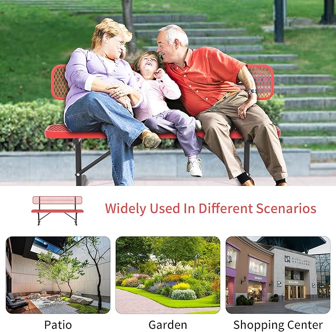 Park Benches for Outside - 72" Outdoor Metal Street Bench Heavy-Duty Steel Weatherproof Portable Garden Bench, Commercial Benches for Patio, Soccer, Park, Shopping Malls, Decks, Sports