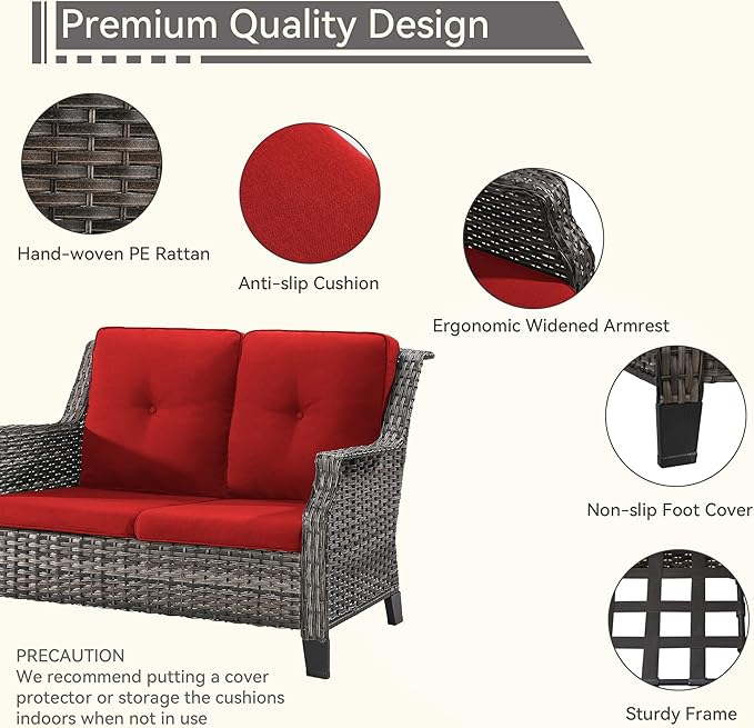 Patio Furniture Couch Outdoors, Rattan Wicker Loveseat with Deep Seating and Olefin Cushions - Photo 4