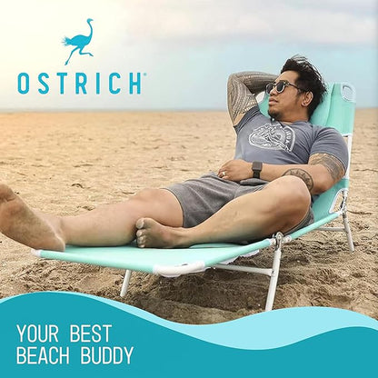 Ostrich Chaise Lounge Outdoor Portable Folding 4 Position Recliner Chair for Beach, Patio, Camp, and Pool with Carrying Strap, Teal (2 Pack)
