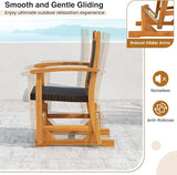 HAPPYGRILL Outdoor Glider Chair Acacia Wood Porch Glider with Rattan Seat and Backrest, Swing Rocking Armchair for Patio - Photo 6