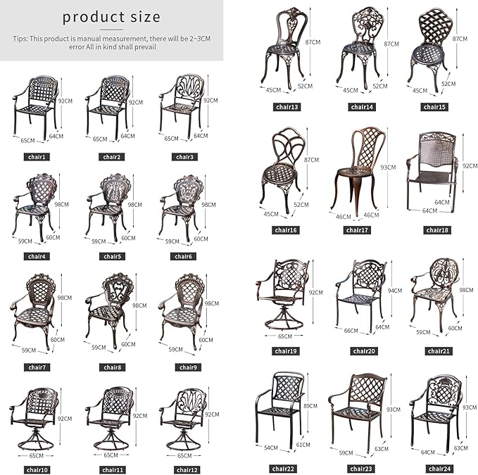 Outdoor Dining Chair Cast Aluminum Patio Chairs Set of 2 All-Weather Patio Dining Chair with Adjustable Feet for Backyard Garden (Phoenix Chair)
