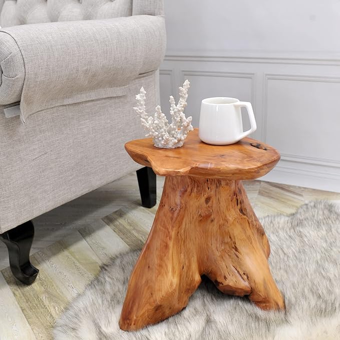 Cedar Wood Tree Stump Stool 13.5"x12"x14"H Live Edge Natural Coffee Side Table Rustic Plant Stand for Living Room Bedroom Patio Accent End Table Outdoor Garden Foot Rest Stool