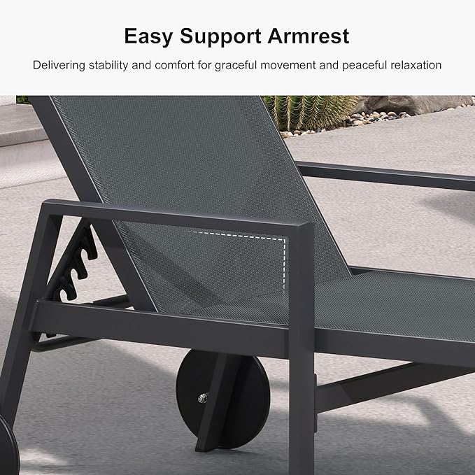 PURPLE LEAF Patio Lounge Chair Set of 3 Outdoor Chaise Lounger Aluminum Frame with Armrest Side Table and Wheels for - Photo 4