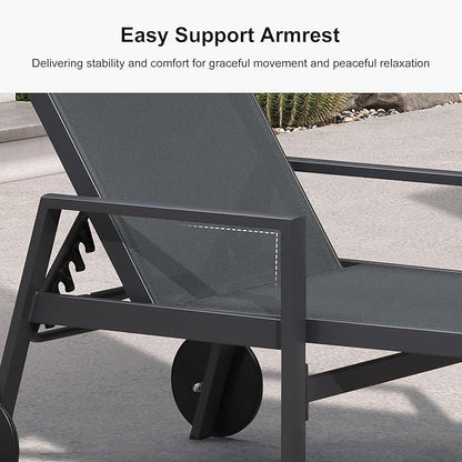 PURPLE LEAF Patio Lounge Chair Set of 3 Outdoor Chaise Lounger Aluminum Frame with Armrest Side Table and Wheels for Pool Outside Sunbathing Tanning Recliner Including Pillows Gray
