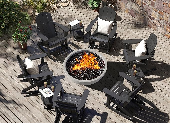 GREENVINES Adirondack Rocking Chairs Set of 4 | HDPE Plastic | Porch Rocker | Chair for Patio Outdoor Deck | All Weather | Black