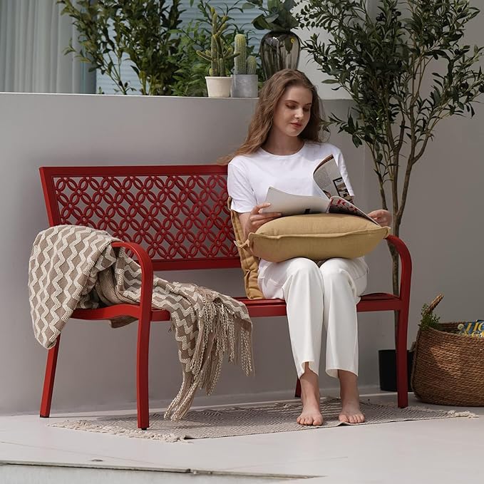 Grand patio Garden Bench, Outdoor Benches with Anti-Rust Metal Powder Coated Frame - Photo 2