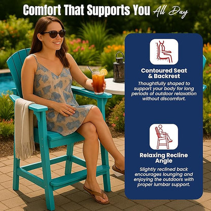 Phat Tommy Tall Adirondack Chair - HDPE Outdoor Furniture - Poly Adirondack Bar Stool - Heavy, Stress Free Furniture for Balcony, Deck, Patio, Front Porch, Teal