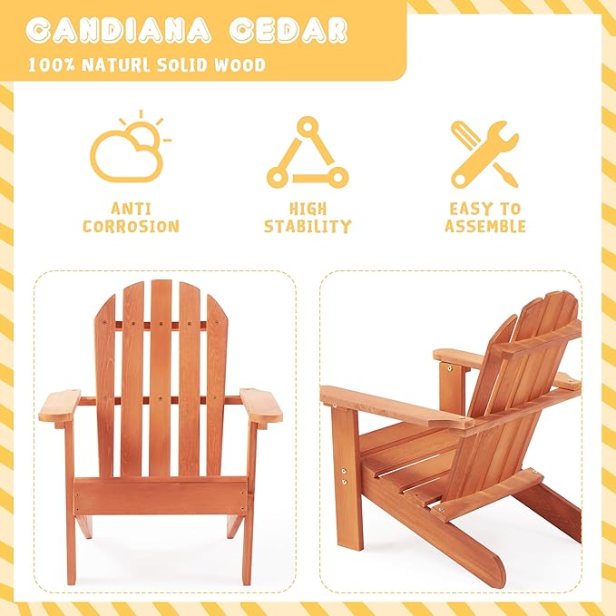 SoliWood Kids Outdoor Wooden Adirondack Chair for Patio Garden Backyard Porch Pool