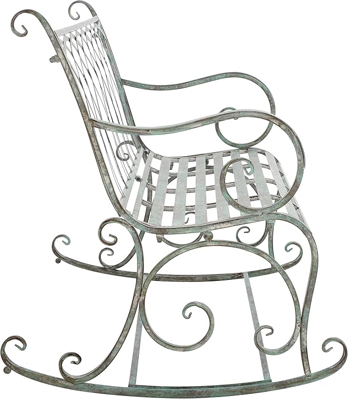 SAFAVIEH Outdoor Collection Ressi Victorian Antique Dark Green Wrought Iron Rock Bench