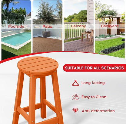 Costaelm 24" Height Outdoor Bar Stools, All-Weather Bar Stools, Adirondack Poly Patio Round Bar Stool for Patio, Deck, Kitchen Counter and Garden, Orange