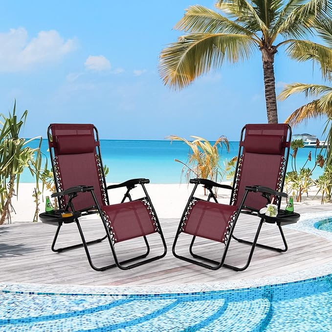 Tangkula Zero Gravity Chair, Folding Patio Lounge Chair Adjustable Outdoor Recliner with Cup Holder - Photo 4