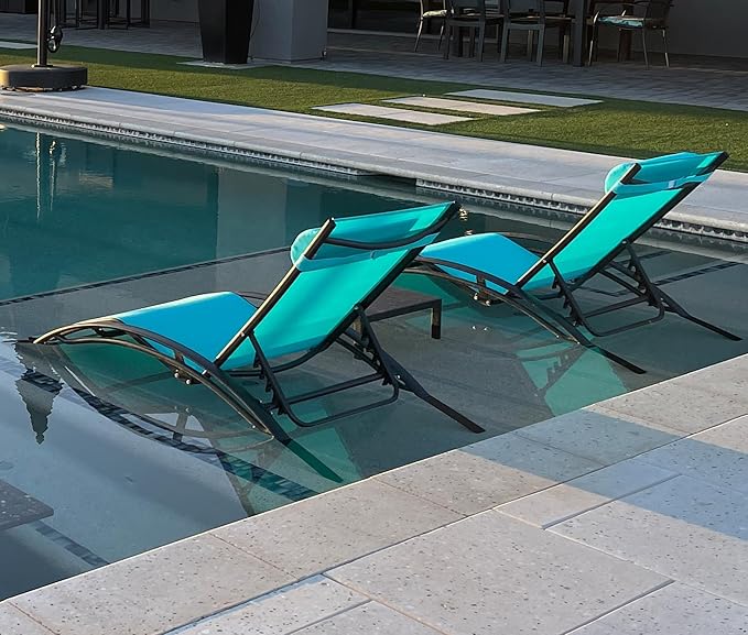PURPLE LEAF Patio Oversized Chaise Lounge Chair Set with Side Table Poolside Adjustable Recliner Chairs for Outside - Photo 1