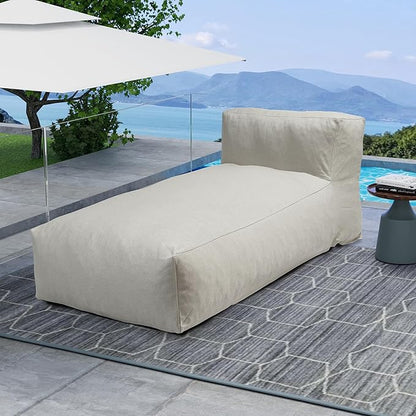 Dineli Chaise Lounge Chair Outdoor Bed Lounger Outdoor Couch Sofa for Pool Comfy Patio Furniture Foam Filling Bean Bed Chair Lazy Sofa for Outside, Water-Resistant Sunbed (Ivory, 70'' Length)