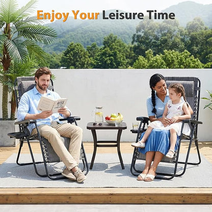 NEWBULIG Zero Gravity Chair Set of 2, Lounge Chair Folding Portable Adjustable Camping Reclining Chairs with Adjustable Pollow, Mesh Back, Cup Holder Trays Lawn Patio Chair for Pool Beach - Grey