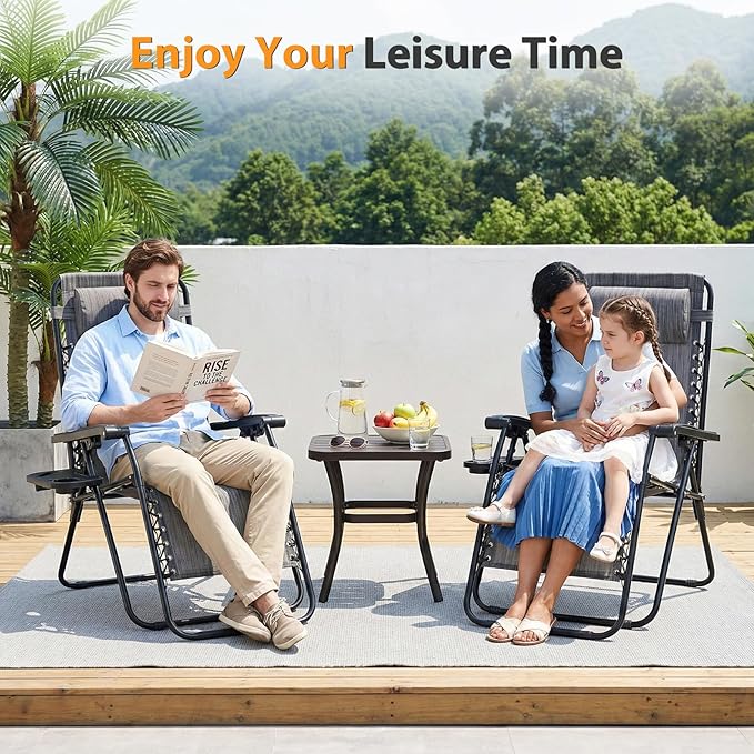 NEWBULIG Zero Gravity Chair Set of 4, Lounge Chair Folding Portable Adjustable Camping Reclining Chairs with Adjustable Pollow, Mesh Back, Cup Holder Trays Lawn Patio Chair for Pool Beach - Ash
