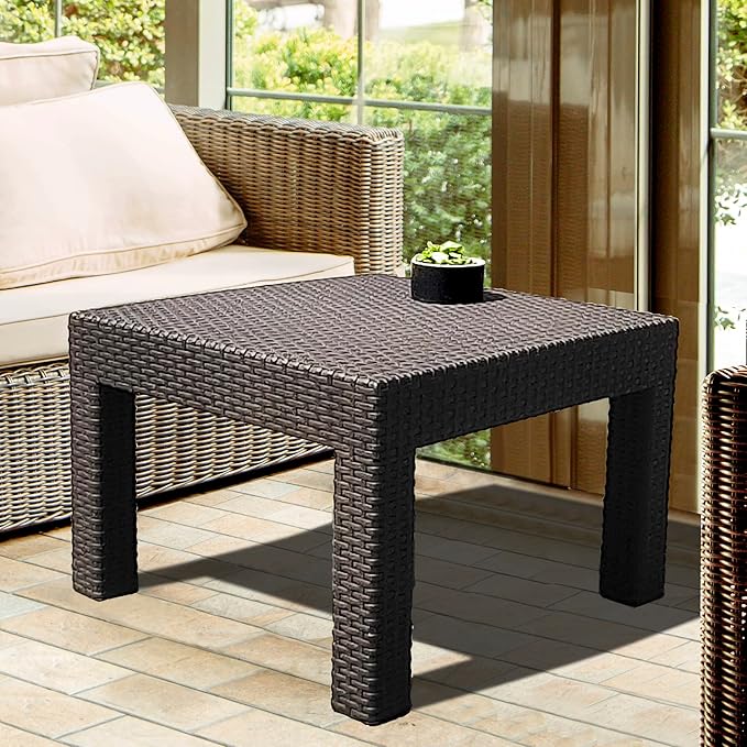 DIMAR GARDEN Patio Coffee Table Resin Outdoor Side Table Square End Table,22.8in Mocha - Photo 6