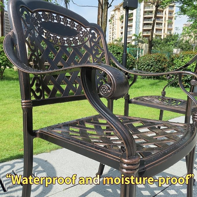 Outdoor Dining Chair Cast Aluminum Patio Chairs Set of 2 All-Weather Patio Dining Chair with Adjustable Feet for Backyard Garden (JL Chair)