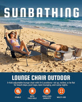 KingCamp Lounge Chair with face Hole & Canopy Shade, 400LBS Folding Portable Tanning Chair with face Hole - Photo 3