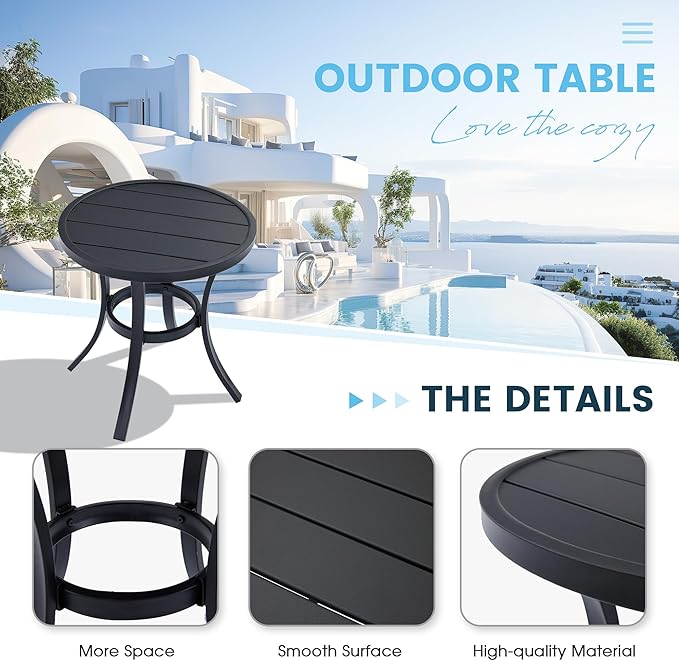 Outdoor Round Side Table, Sturdy & Durable End Table for Indoor and Outdoor, Metal Frame with Smooth Surface - Photo 5