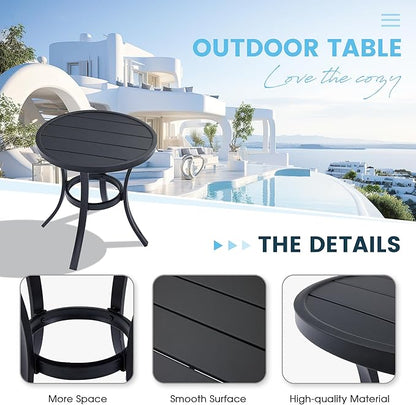 Outdoor Round Side Table, Sturdy & Durable End Table for Indoor and Outdoor, Metal Frame with Smooth Surface, Small Table for Front Porch, Garden, Beach, and Lawn.(Black)