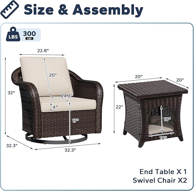 Outdoor Wicker 360 Degree Swivel Glider Rocker Chairs Set of 2 with Cat House Side Table - Photo 2