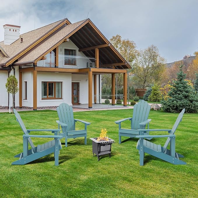 ELEGANT Folding Adirondack Chairs, Patio Chairs, Lawn Chairs, Outdoor Chair, Adirondack Chair Wood, Fire Pit, Weather Resistant for Deck, Backyard, Garden(Blue)