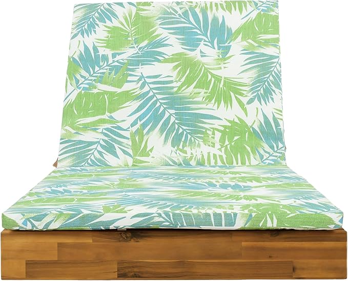 Acacia Wood Chaise Lounge with 2-Fold Thin Cushion - Teak Finish Outdoor Recliner with Dark Gray Water-Repellent Cushion, 79.6" L x 29" W, 300 lbs