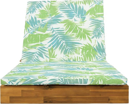 Acacia Wood Chaise Lounge with 2-Fold Thin Cushion - Teak Finish Outdoor Recliner with Dark Gray Water-Repellent Cushion, 79.6" L x 29" W, 300 lbs
