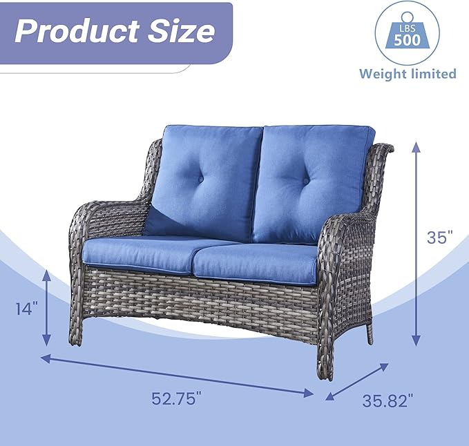 HUMMUH 4 Piece Patio Conversation Furniture Set PE Wicker Rattan Outdoor Loveseat Sofa, Patio Chairs - Photo 2