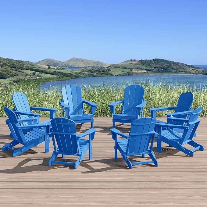 WestinTrends Malibu Malibu Outdoor Folding Poly Adirondack Chair (Set of 8), Pacific Blue