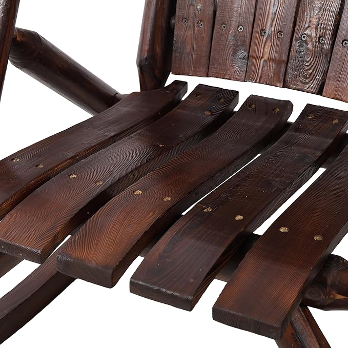 Patio Wooden Rocking Chair, High Back Wood Rocker Accent Chairs, Durable Porch Rocker Chair with Wide Seat, Patio Rockers for Outdoor & Indoor, Garden, Porch (Vintage Brown)