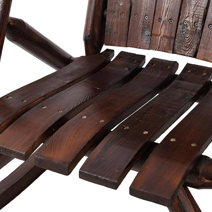 Patio Wooden Rocking Chair, High Back Wood Rocker Accent Chairs, Durable Porch Rocker Chair with Wide Seat, Patio Rockers for Outdoor & Indoor, Garden, Porch (Vintage Brown)