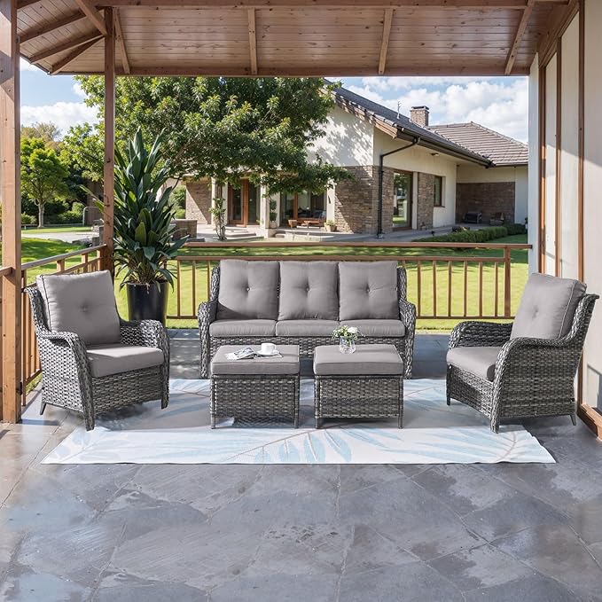 HUMMUH Patio Chair Wicker Patio Dining Chairs Set of 2 PE Rattan Deep Seating Outdoor Chairs with 4 inch Seat Cushions - Photo 2