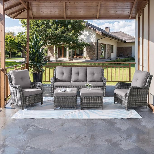 HUMMUH Patio Chair Wicker Patio Dining Chairs Set of 2 PE Rattan Deep Seating Outdoor Chairs with 4 inch Seat Cushions