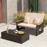 Tangkula Patio Rattan Daybed with 4-Level Adjustable Backrest, Outdoor Wicker Loveseat with Acacia Wood Armrest - Photo 3