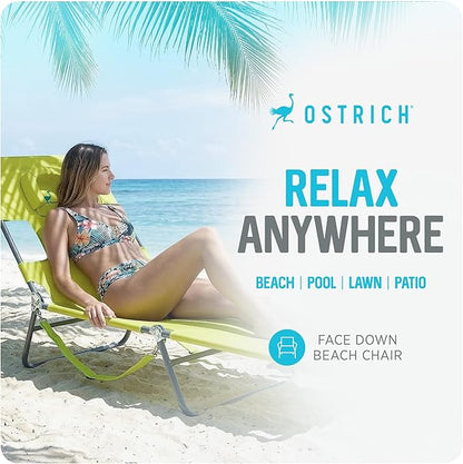 Ostrich the Original Chaise 72 x 22 Inch Lounge Portable Reclining Lounger, Outdoor Patio, Beach, Lawn, Camping, or Pool Tanning Chair, Lime Green