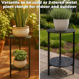 2-Tier Metal Round Side Table Black Accent Coffee Tables Small Space Corner Plant Stand Shelf for Indoor Outdoor Use - Photo 6