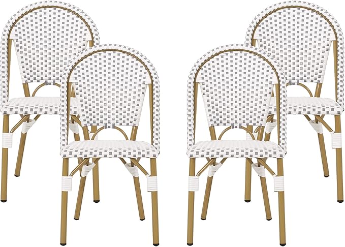 Christopher Knight Home Philomena Outdoor French Bistro Chair (Set of 4), Gray + White + Bamboo Print Finish - Photo 1