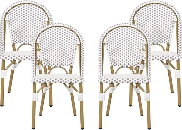 Christopher Knight Home Philomena Outdoor French Bistro Chair (Set of 4), Gray + White + Bamboo Print Finish - Photo 1