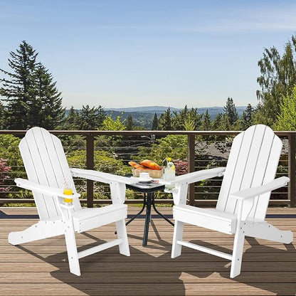 Tangkula Adirondack Chair Outdoor, Fade Resistant HDPE Armchairs with Cup Holder, Weather Resistant Lounger Chairs for Patio Garden Backyard Deck, Lawn Porch Seating, Adirondack Lounger (1, White)