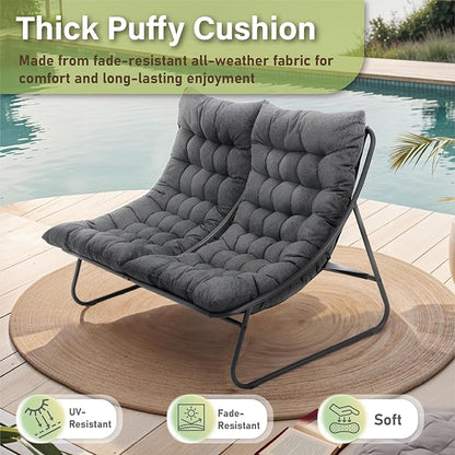 Patio Loveseat, Outdoor Double Chair, Oversized Padded Comfy Outdoor Love Seat, 2 Seater Couch with Cushion, All-Weather Patio Conversation Furniture for Porch Balcony Poolside, Dark Grey