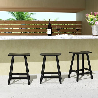 WestinTrends Malibu Malibu 24 Inch Counter High Saddle Stools (Set of 3), Black