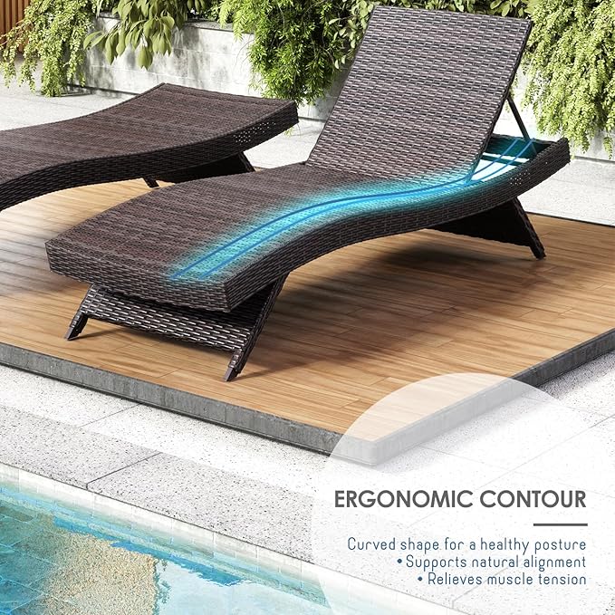 Nestl Chaise Lounge Chair Outdoor Set of 2, Wicker Patio Lounge Chair, Outdoor Lounge Chair with Reclining Backrest - Photo 3