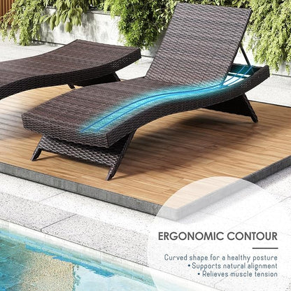 Nestl Chaise Lounge Chair Outdoor Set of 4, Wicker Patio Lounge Chair, Outdoor Lounge Chair with Reclining Backrest