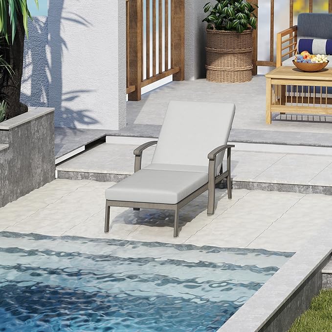 Chaise Lounge Chair Outdoor - Patio Aluminum Chaise Lounge Chair with Cushion, Adjustable Reclining Positions Chair for Outdoor Garden Pool Porch