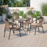Flash Furniture Barker 28'' Square Tempered Glass Metal Table with Dark Brown Rattan Edging - Photo 2
