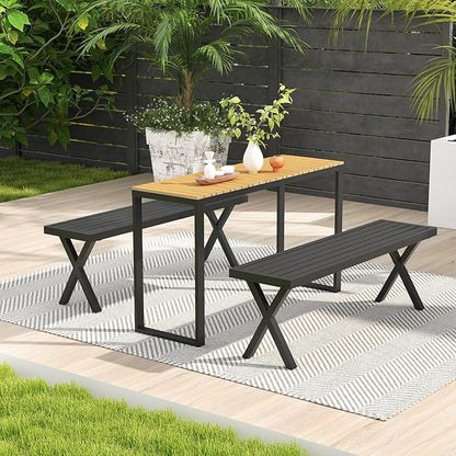 Giantex 2 Pack Outdoor Bench, 54" Metal Garden Bench with Slatted Seat, X-Shaped Legs, Heavy-Duty Patio Backless Loveseat, Load 800 LBS, 2-Person Park Bench for Lawn, Yard, Porch, Black
