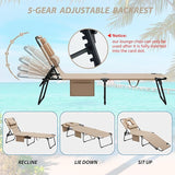 400lbs Tanning Chair, 5-Fold Beach Lounge Chair with Face Hole & 2 Side Pockets, Non-Slip Foot & Portable Handle - Photo 5