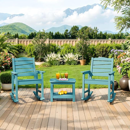 18" Outdoor Side Table, 2-Tier Patio Side Table, Weather Resistant, Easy Assembled, HIPS Adirondack Side Table for Backyard, Pool, Indoor (Lake Blue)